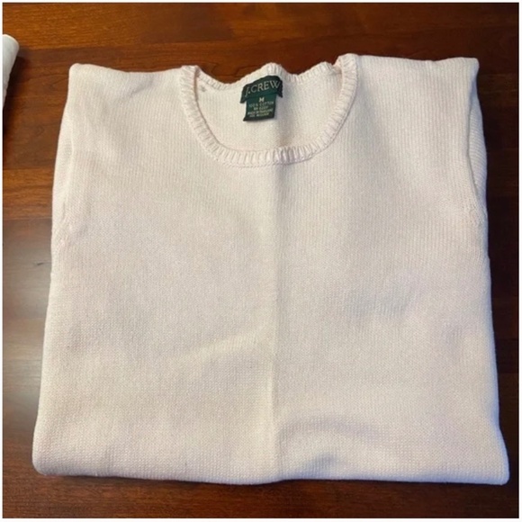 Vintage J Crew Pale Pink Cotton Crew Neck Sweater; Short Sleeves; Perfect; Med - Picture 2 of 11